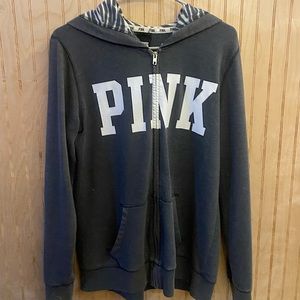 Grey jacket with zebra print hood